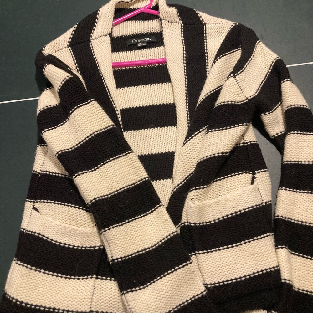 Forever 21 Black and Cream Cardigan Sweater